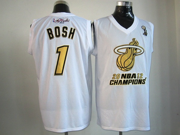 NBA Miami Heat 1 Chris Bosh 2012 NBA Finals Champions White Golden Number Jersey